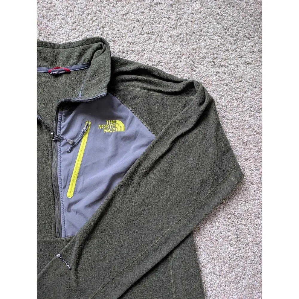 The North Face Men's 1/4 Zip Fleece Pullover Green Gray FlashDry Outdoor Hiking